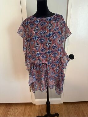 Jessica Simpson Blue & Red Printed Swim Coverup